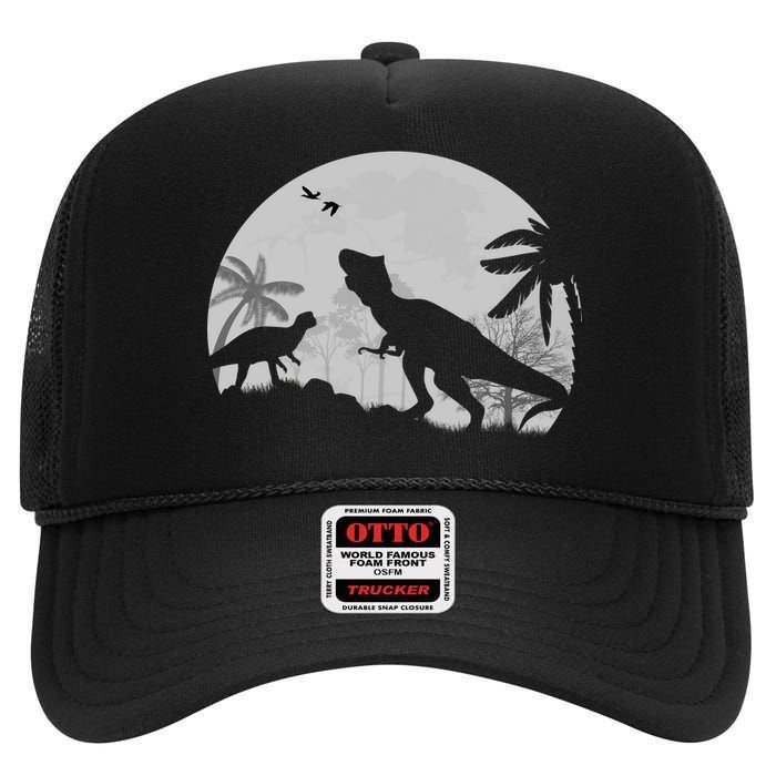 T-Rex In The Moon High Crown Mesh Back Trucker Hat