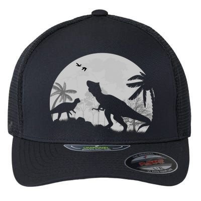 T-Rex In The Moon Flexfit Unipanel Trucker Cap