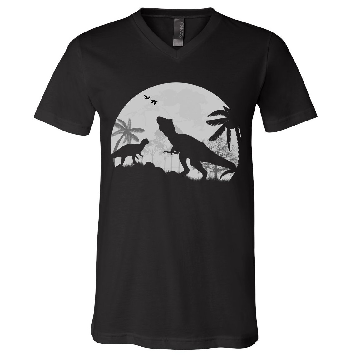 T-Rex In The Moon V-Neck T-Shirt