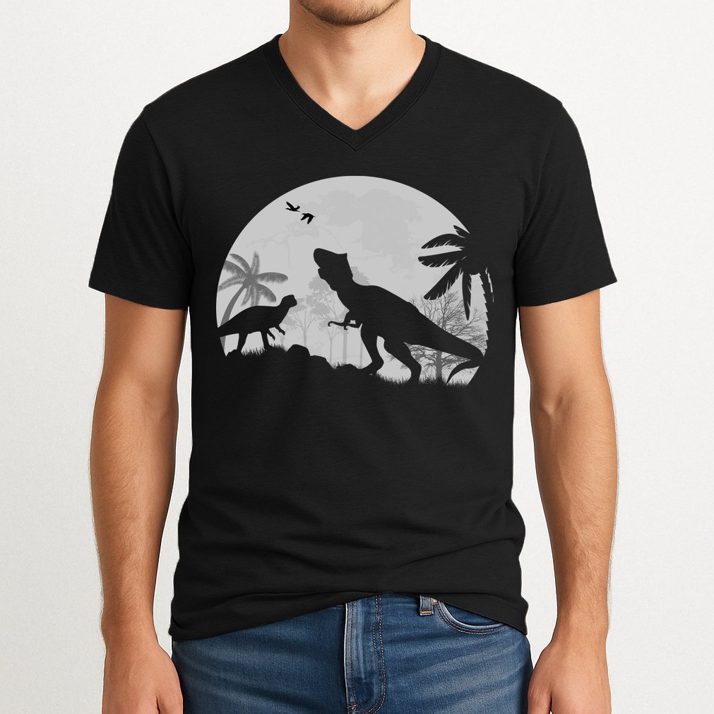 T-Rex In The Moon V-Neck T-Shirt