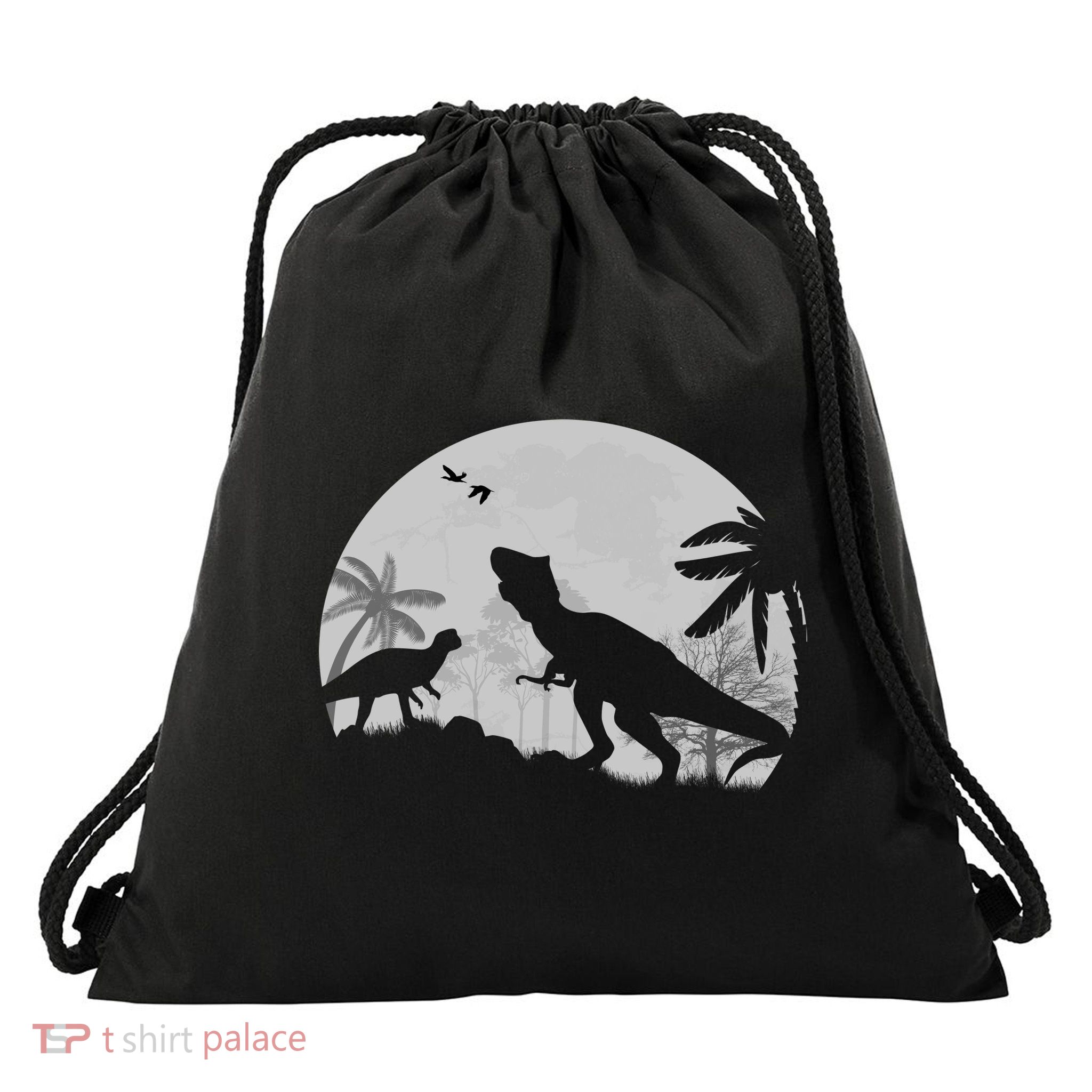 T-Rex In The Moon Drawstring Bag