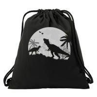 T-Rex In The Moon Drawstring Bag