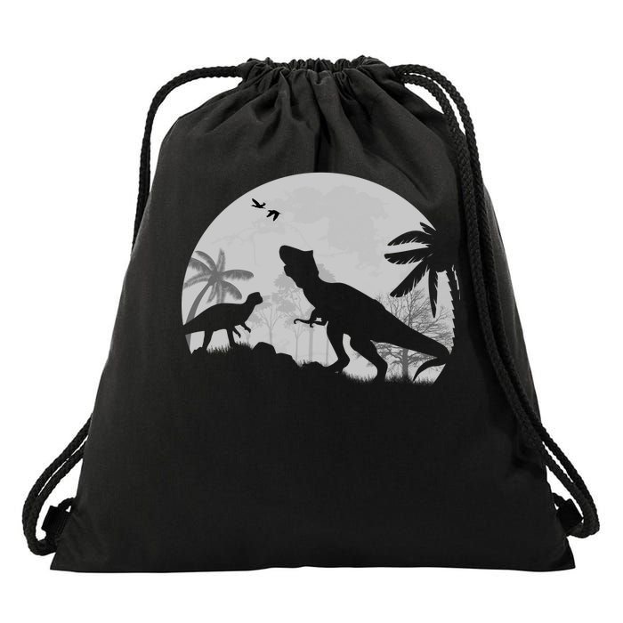 T-Rex In The Moon Drawstring Bag