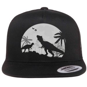 T-Rex In The Moon Flat Bill Trucker Hat