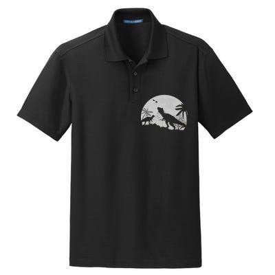 T-Rex In The Moon Dry Zone Grid Polo