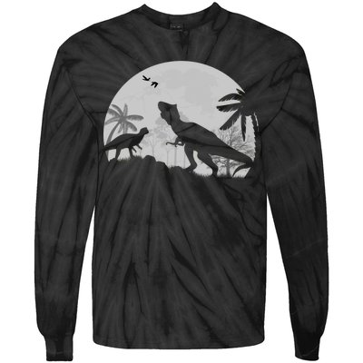 T-Rex In The Moon Tie-Dye Long Sleeve Shirt