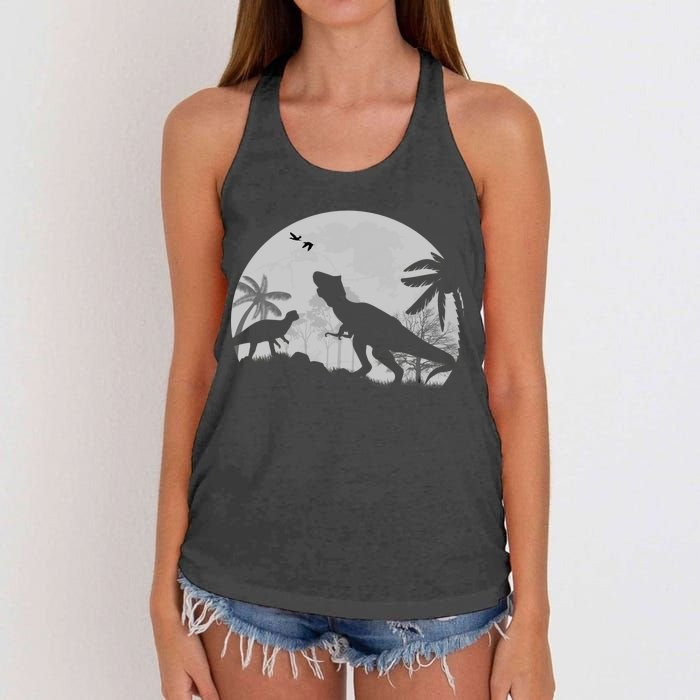 T-Rex In The Moon Women's Knotted Racerback Tank