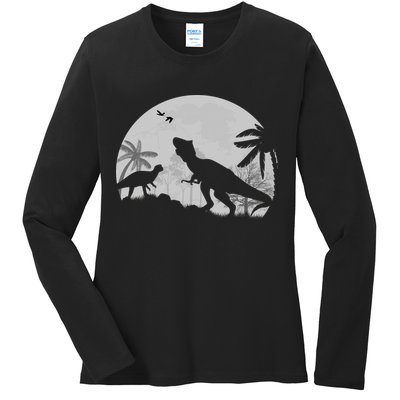 T-Rex In The Moon Ladies Long Sleeve Shirt