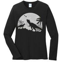 T-Rex In The Moon Ladies Long Sleeve Shirt