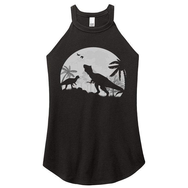 T-Rex In The Moon Women's Perfect Tri Rocker Tank