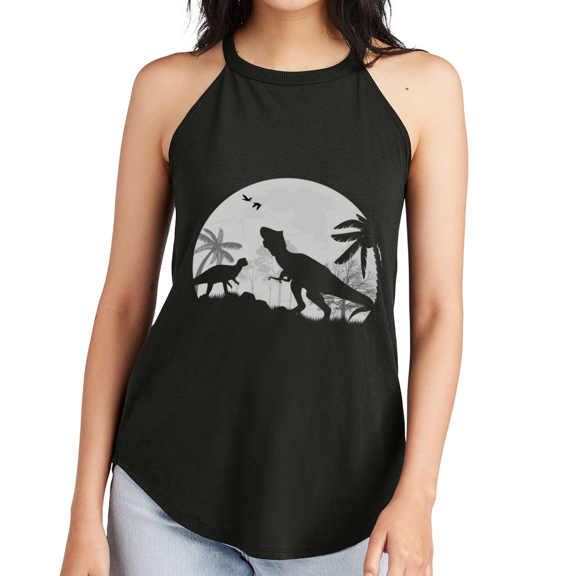 T-Rex In The Moon Women's Perfect Tri Rocker Tank