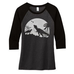 T-Rex In The Moon Women's Tri-Blend 3/4-Sleeve Raglan Shirt