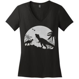 T-Rex In The Moon Women's V-Neck T-Shirt