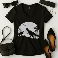 T-Rex In The Moon Women's V-Neck T-Shirt