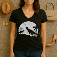 T-Rex In The Moon Women's V-Neck T-Shirt