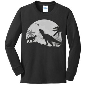 T-Rex In The Moon Kids Long Sleeve Shirt