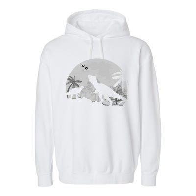 T-Rex In The Moon Garment-Dyed Fleece Hoodie