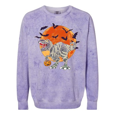 T-Rex Mummy Attack Spooky Halloween Colorblast Crewneck Sweatshirt