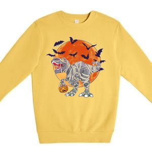 T-Rex Mummy Attack Spooky Halloween Premium Crewneck Sweatshirt