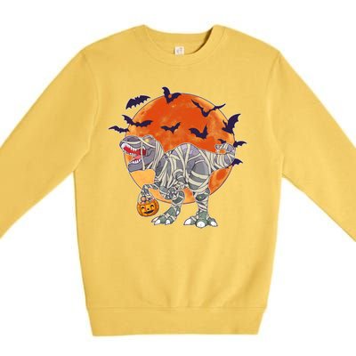 T-Rex Mummy Attack Spooky Halloween Premium Crewneck Sweatshirt