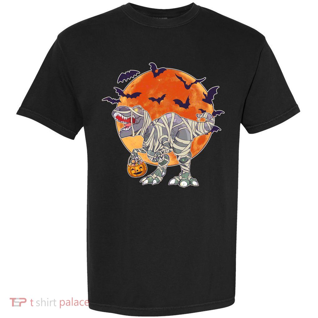 T-Rex Mummy Attack Spooky Halloween Garment-Dyed Heavyweight T-Shirt
