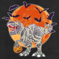 T-Rex Mummy Attack Spooky Halloween 7 Panel Mesh Trucker Snapback Hat