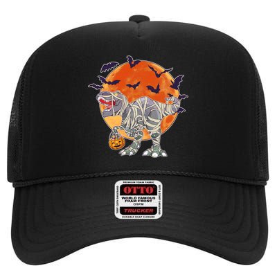 T-Rex Mummy Attack Spooky Halloween High Crown Mesh Back Trucker Hat