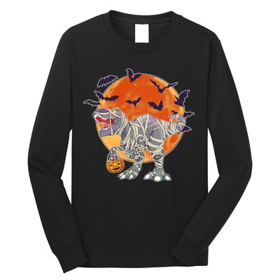 T-Rex Mummy Attack Spooky Halloween Long Sleeve Shirt