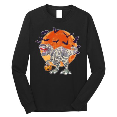 T-Rex Mummy Attack Spooky Halloween Long Sleeve Shirt