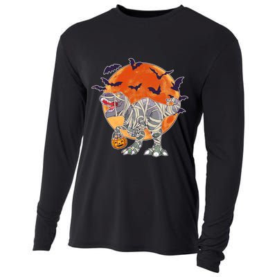 T-Rex Mummy Attack Spooky Halloween Cooling Performance Long Sleeve Crew