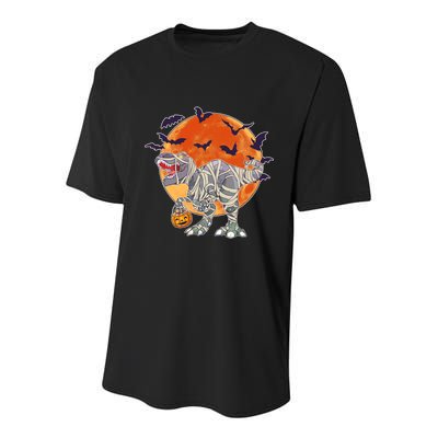 T-Rex Mummy Attack Spooky Halloween Youth Performance Sprint T-Shirt