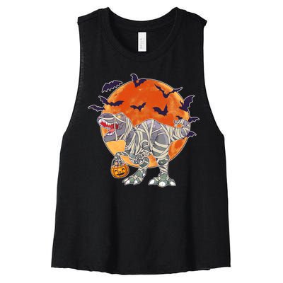 T-Rex Mummy Attack Spooky Halloween Women's Racerback Cropped Tank