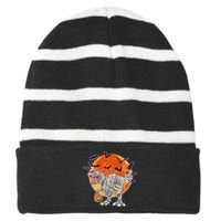 T-Rex Mummy Attack Spooky Halloween Striped Beanie with Solid Band