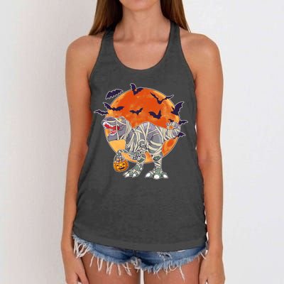 T-Rex Mummy Attack Spooky Halloween Women's Knotted Racerback Tank