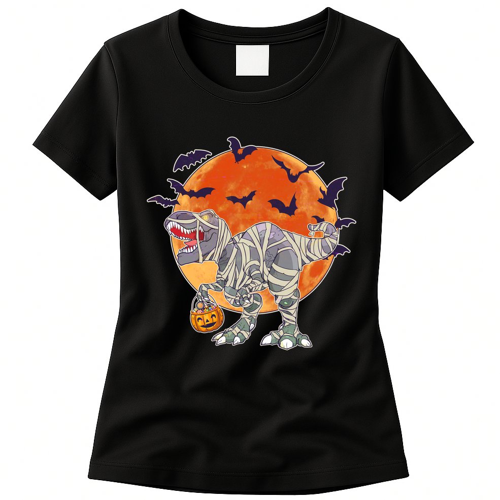 T-Rex Mummy Attack Spooky Halloween Womens T-Shirt