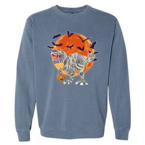 T-Rex Mummy Attack Spooky Halloween Garment-Dyed Sweatshirt