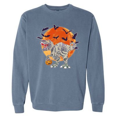 T-Rex Mummy Attack Spooky Halloween Garment-Dyed Sweatshirt