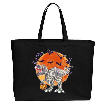 T-Rex Mummy Attack Spooky Halloween Cotton Canvas Jumbo Tote