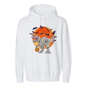 T-Rex Mummy Attack Spooky Halloween Garment-Dyed Fleece Hoodie