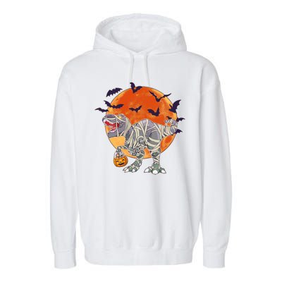 T-Rex Mummy Attack Spooky Halloween Garment-Dyed Fleece Hoodie