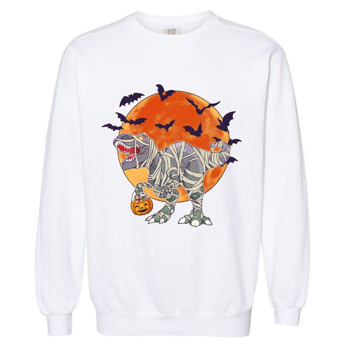 T-Rex Mummy Attack Spooky Halloween Garment-Dyed Sweatshirt