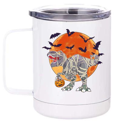 T-Rex Mummy Attack Spooky Halloween 12 oz Stainless Steel Tumbler Cup