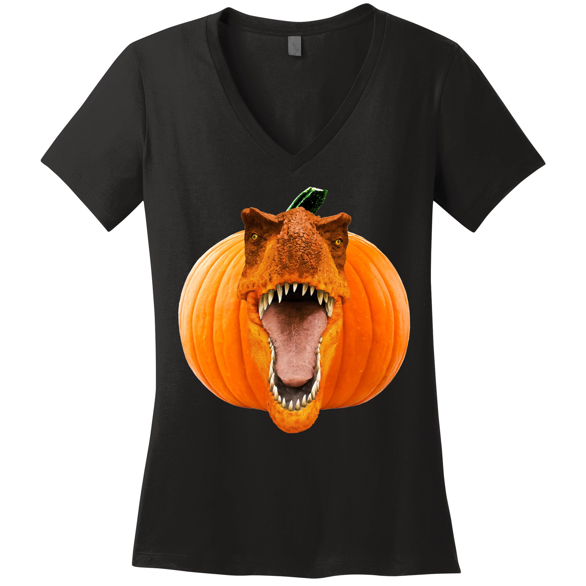 T-REX Pumpkin Face Women's V-Neck T-Shirt