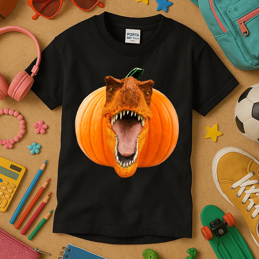 T-REX Pumpkin Face Kids T-Shirt