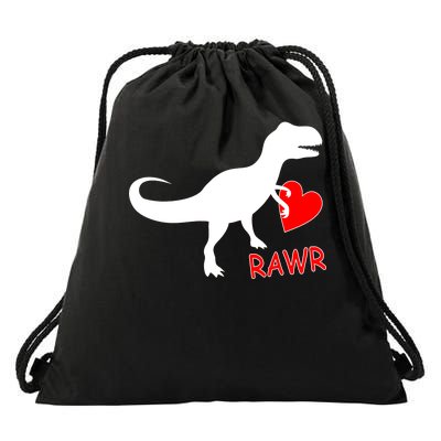 T-Rex Rawr Heart Dinosaur Valentine's Day Drawstring Bag