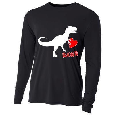 T-Rex Rawr Heart Dinosaur Valentine's Day Cooling Performance Long Sleeve Crew