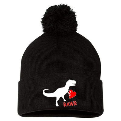 T-Rex Rawr Heart Dinosaur Valentine's Day Pom Pom 12in Knit Beanie