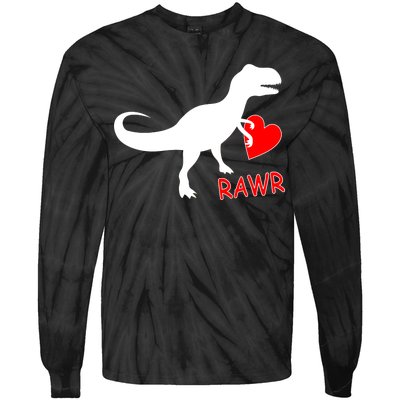 T-Rex Rawr Heart Dinosaur Valentine's Day Tie-Dye Long Sleeve Shirt