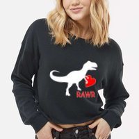 T-Rex Rawr Heart Dinosaur Valentine's Day Cropped Pullover Crew