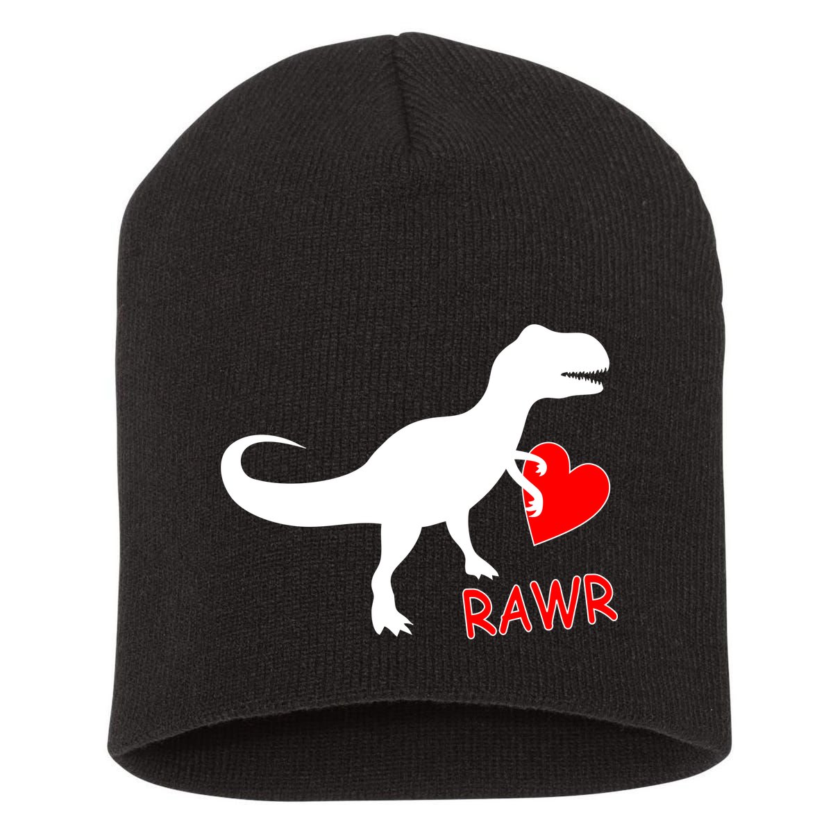 T-Rex Rawr Heart Dinosaur Valentine's Day Short Acrylic Beanie
